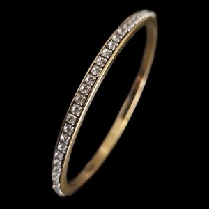 Gold Crystal Pavé Slim Bangle Bracelet. 2.5" Diameter.